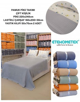 ETEHOMETEX ÇİFT KİŞİLİK %100 PAMUK HAVUZLU PİKE TAKIMI GRİ 8696474232090